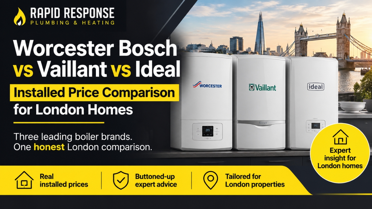 Worcester Bosch vs Vaillant vs Ideal installed price comparison table for London homes