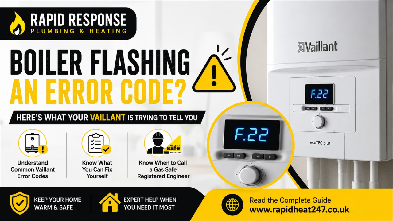 Vaillant boiler display panel showing an error fault code in a London home