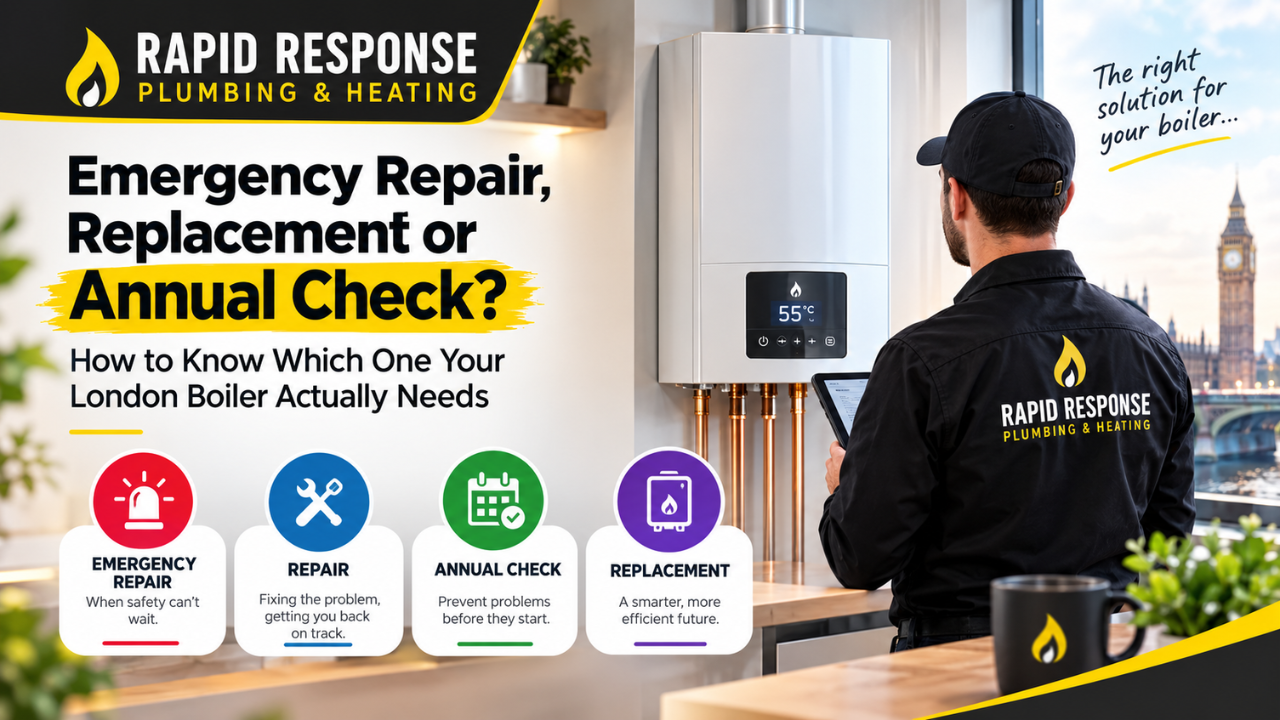 Gas Safe engineer inspecting a boiler during a home visit in London